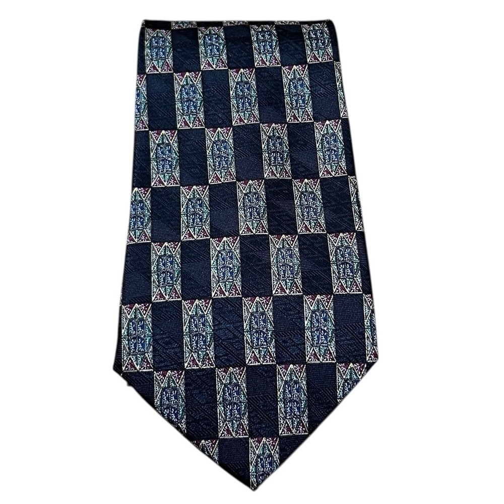 Vtg 90s GIVENCHY Monsieur Silk Necktie Blue Geometric Made in USA - NWT